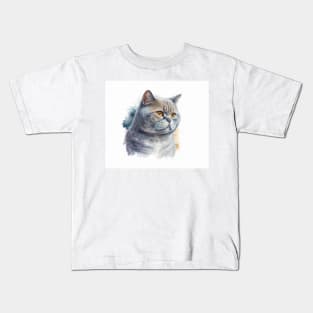 British Shorthair Cat Watercolour Painting Kids T-Shirt